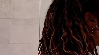 Hot Sexy Braless All Natural Big Tits Ebony Real College Girl in a Shiny Latex Gold Mini Skirt Goes Panties off Multiple Cameras