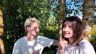 Busty Russian amateur teen fucks and sucks outdoor