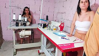 Naughty Seamstress Threesome Fucks Lucky Customer - Deep Throat Blowjob & Cum in Mouth