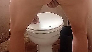 Hot Girl Slut Masterbation with Pink Vibrator in Toilet Mini Skirt