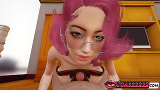 New Year Fun with Pink-Haired Adela and Her Happy Gift in 3D Hentai - Pure Tongue Dick Glans Licking, POV Titjob Teasing on Top