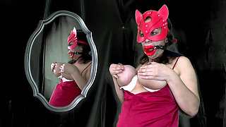 Horny Drooling Slut Milks Her Tits