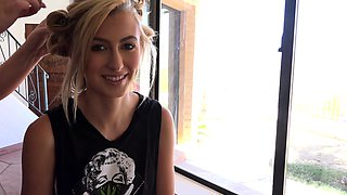 Sexy blonde teen blowjob and gangbanged then creampied