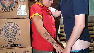 Shop cashier her boss in the cellar