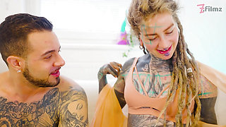 Tattooed babe gets her ass stretched by a thick Italian cock deepthroats like a pro