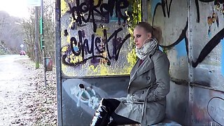 Kinky amateur fist fucked outdoors in a public par