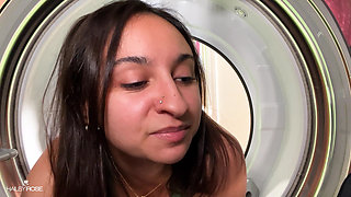 Step Sister Stuck in Washing Machine! - Busty All Natural Hailey Rose Facecam
