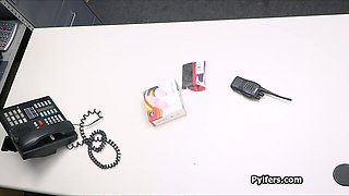 Nerdy redhead in glasses milks officers hard penis