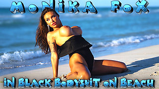 Sexy Monika Fox in Black Bodysuit on Beach