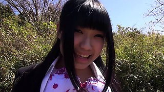 Japanese college student in suit loses it for outdoor sex