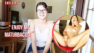German Amateur Maiden Solo Masturbation - Cute Brunette Shows Her Big Natural Tits & Pussy