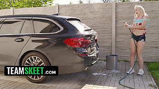 Vera Washes the Car with Her Soapy Tits Then Rides Cock Inside