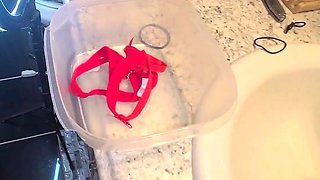 Piss on her panties shove in her mouth and fill her mouth