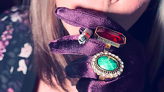 BBW Smoker Tina Snua Wears Purple Satin Gloves & Jewellery & Tip To Tail 2 Cigarettes - Domme Smoking BBW OMI OME