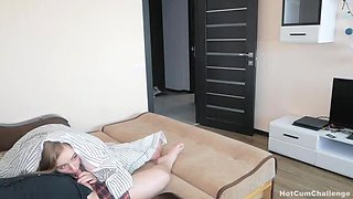 Step Sister Sneaky BJ Under Blanket - Blonde Teen Deepthroats Step Bro While MILF Step Mom Flashes Tits & Ass