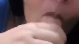 Naughty Stepdaughter Pauses the Movie and Gives a Blowjob Swallowing the Sperm