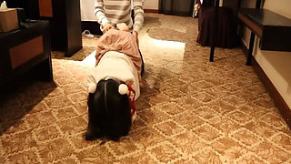 A Cute Little Dressed in a Jk Uniform Was Walking Around Barefoot on the Ground.