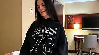 Hoodie-wearing Blowjob Queen Gets a Cumshot Surprise