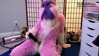 Pink furry Vicky Tart CANNOT GET ENOUGH of VacuGlide.