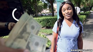 Hot Ebony nurse fucked on the bus
