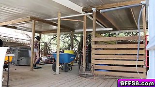 Hot farm babes awesome threesome outdoor fuck