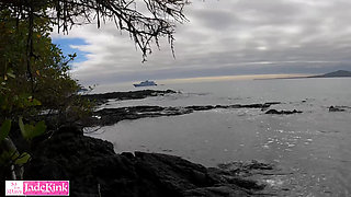 Dumb slut sloppiest spit blowjob on private secret beach