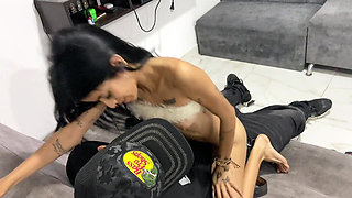 This cute hot girl is looking for me in the living room so I can fuck her on the furniture in my house.