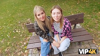 Vip4k. crazy blonde lesbian didn’t observe a problem to screw on a job audition in front of her girlfr