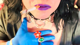 Tina's In Her Satin Gloves Again! Smoking A Cork Cigarette With Dangles, Snap Inhales & Drifting Smoke