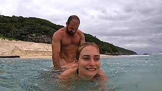 Redhead bombshell takes a thick cock on the beach in wild