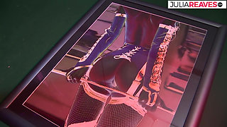 Bitch spreads legs as a huge cock drills her pussy deep