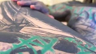 Tattoo Girl Masturbating, Fingering Her Pussy and Ass