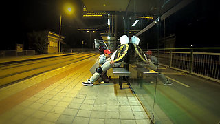 Really Risky Sex at a Bus Stop with a Young Stepsis That Ends with an Orgasm and a Cumshot