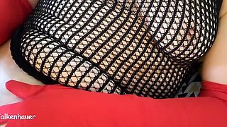 Sandra Falkenhauer Moans Loud in Stockings & High Heels - Hairy Pussy Solo with Vibrator Orgasm