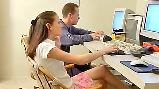 Hot threesome sex with cute brunette bitch