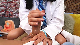 Mariana's succulent lips wrap around Rion's throbbing member in a steamy classroom session