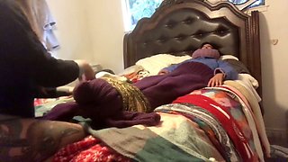 Mistress G takes sweater and scarf bondage to the next level