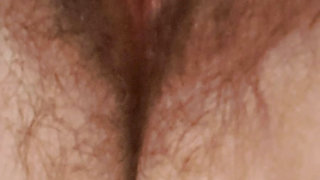 hairy pussy close up and masturbating clitoris with vibrator