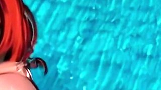 Woman Takes off Her Swimsuit in the Pool and Is Completely Naked