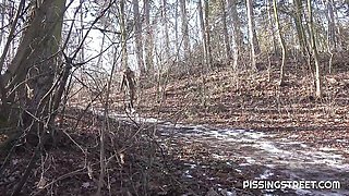 Outdoor pissing session with a long-legged girlfriend Ria Sunn