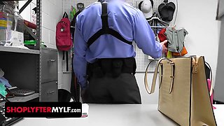 Lp officer brings step mommy and step daughter into the back office for a dick deep cavity search