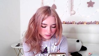 Curly Blonde Teen Records Solo Dildo Masturbation