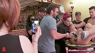 Huge Knockers Bound Blond Banged In Public Biker Bar With Mz Berlin And Ramon Nomar