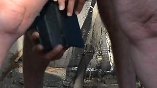 Pissing White Knickers Outside in Bondage