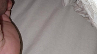 Step mom hand goes under step son leg and grabs his big balls and squeeze them hard