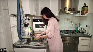 PREGGIE does tit-banging in the kitchen after WASHING the dishes