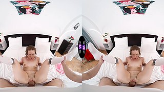 Petite teen Alice Klay rides a big cock in stunning vr quality