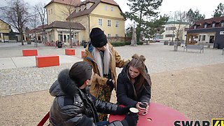 Two hot chicks share a big cock in an intense ffm threesome scene