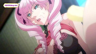 Pink haired cutie milks cock with food play & messy footjob ▰ Hentai Anime