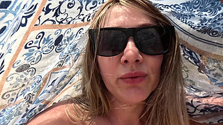 Nudist Girl Playing with Pussy and Tits on the Public Beach